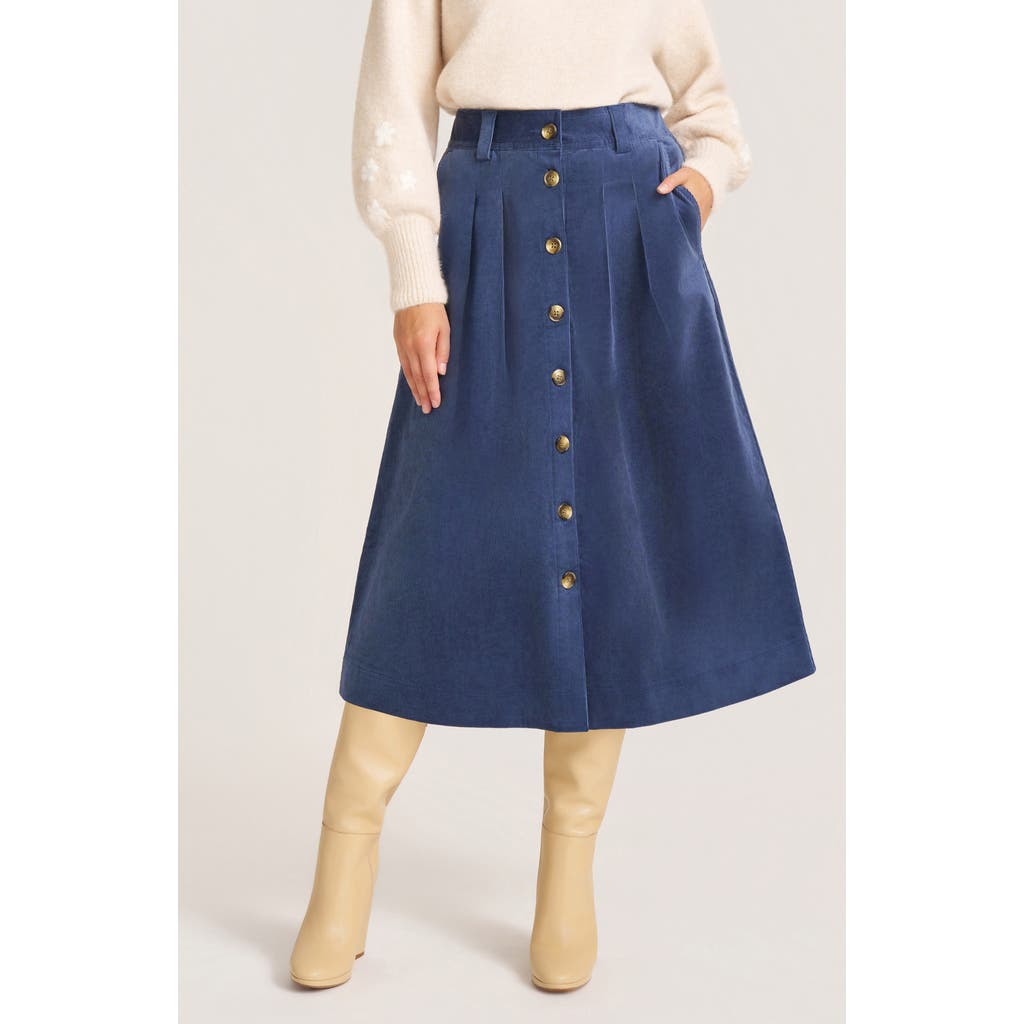 Matty M . Marlowe Cotton Blend Corduoy Midi Skirt In Blue