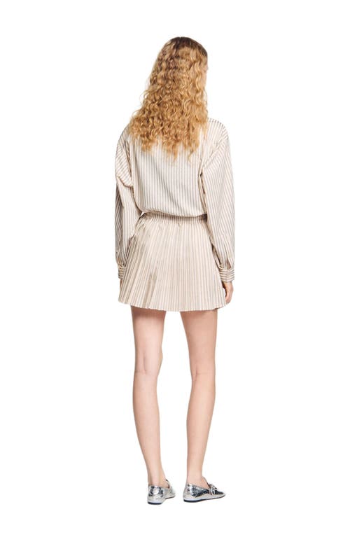 Shop Sandro Rhinestone Striped Pleated Skirt In Khaki/pink