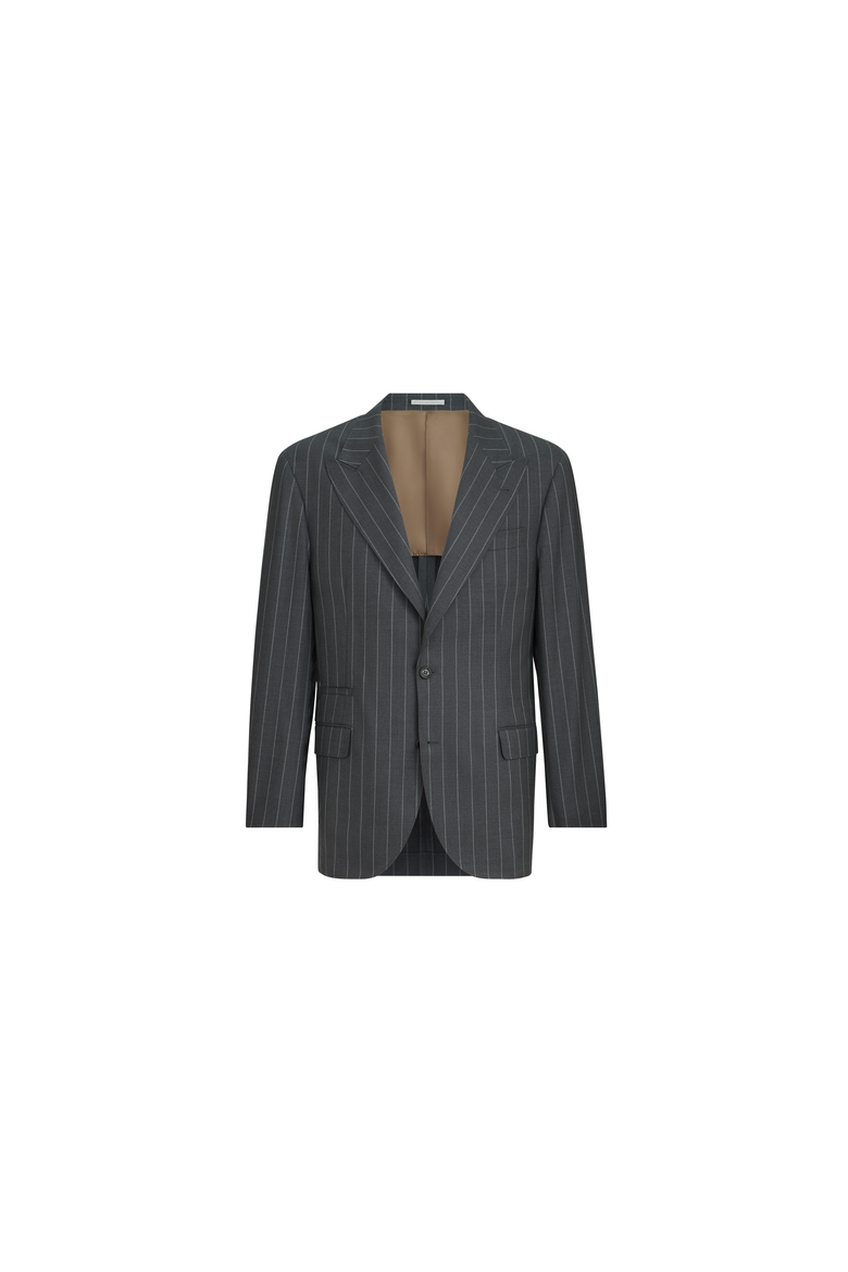 Super 150s virgin wool wide chalk stripe batavia Tailor blazer with peak lapels, Alternate, color, Grey