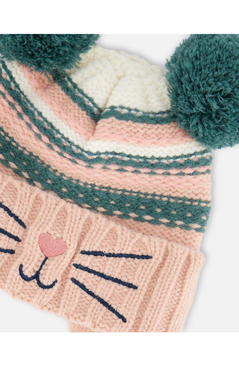 Deux par Deux Baby Girl's Knit Hat With Ears Light Pink Cat Face, Alternate, color,