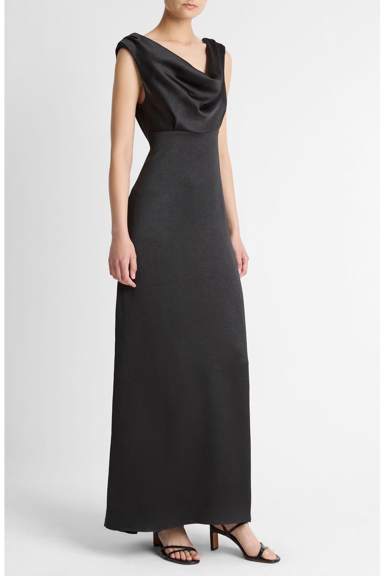 Drape Cowl Neck Sleeveless Satin Gown, Alternate, color, BLACK