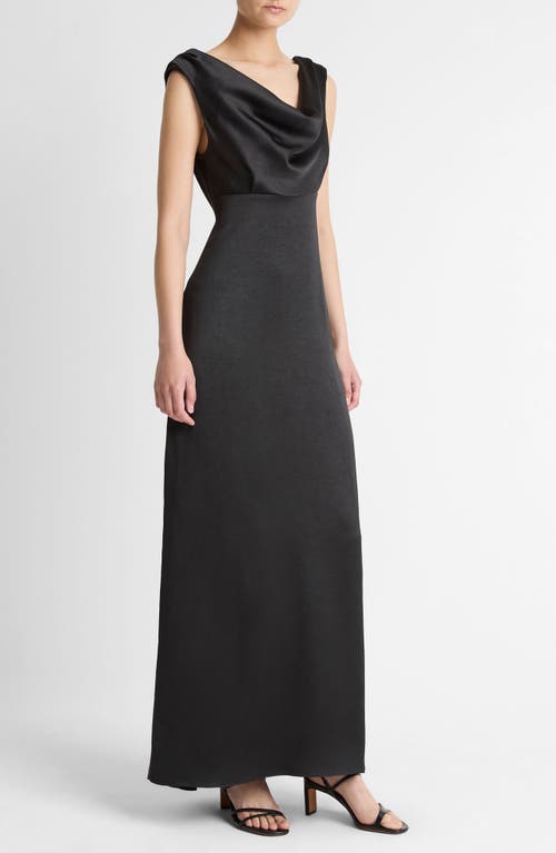 Vince Drape Cowl Neck Sleeveless Satin Gown In Black