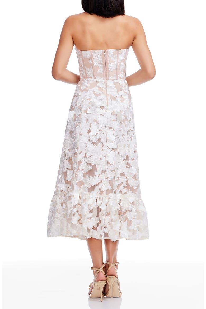 Carina Butterfly Appliqué Strapless Cocktail Midi Dress, Alternate, color, WHITE-BEIGE