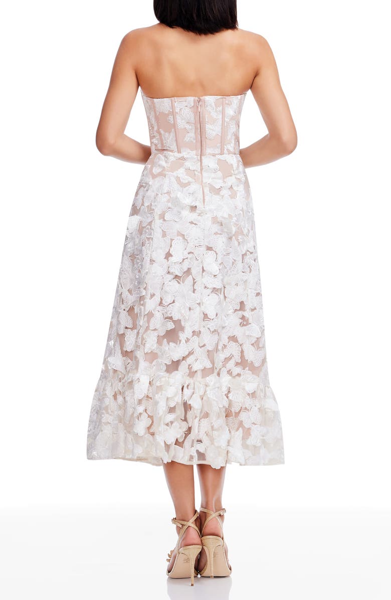 Carina Butterfly Appliqué Strapless Cocktail Midi Dress