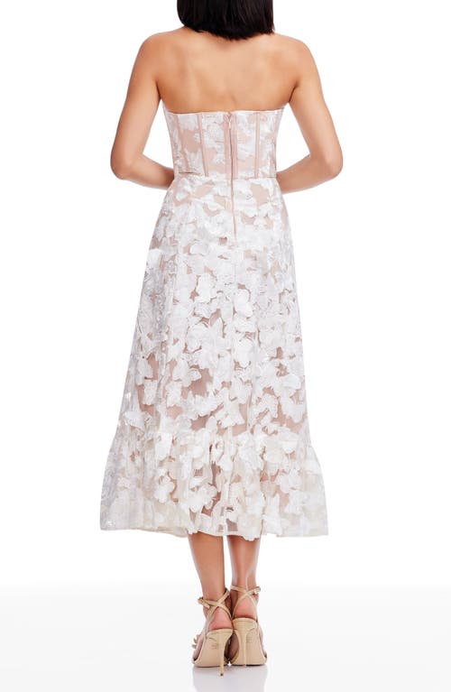 DRESS THE POPULATION DRESS THE POPULATION CARINA BUTTERFLY APPLIQUÉ STRAPLESS COCKTAIL MIDI DRESS
