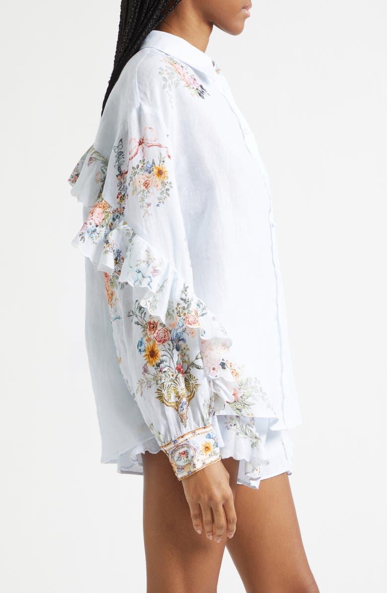 Camilla Seville Sweetheart Frill Detail Linen Button-Up Shirt, Alternate, color, Seville Sweetheart