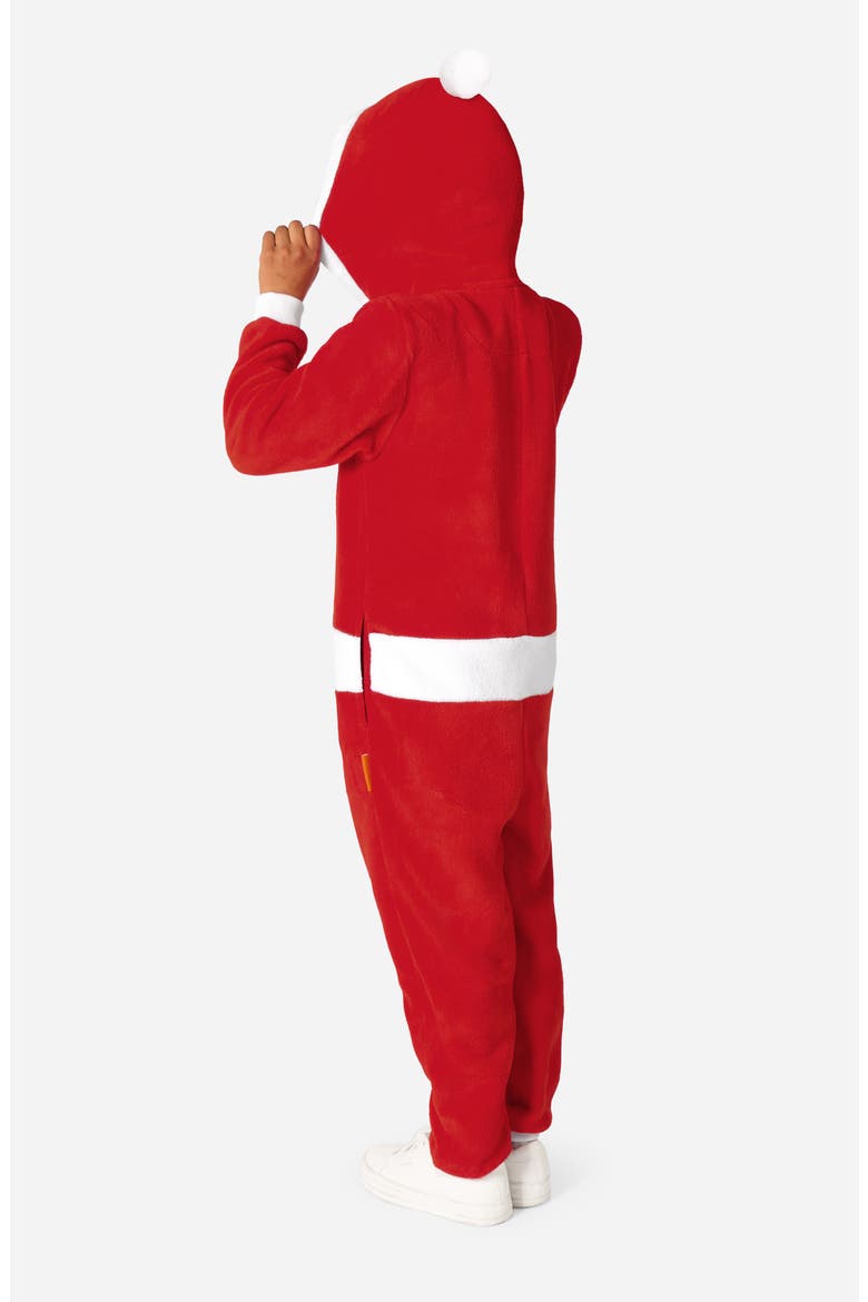 Kids' Merry Jinglejoy Santa Hooded Fleece Jumpsuit, Alternate, color, RED