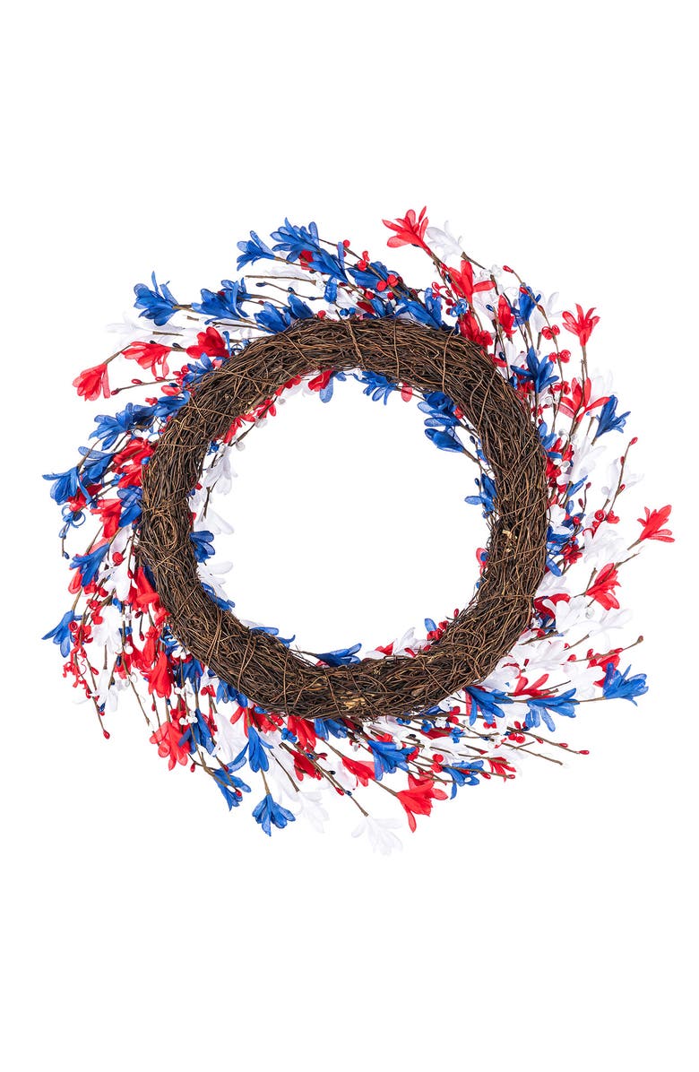 Glitzhome 24"D Patriotic Americana Floral Wreath, Alternate, color, Blue