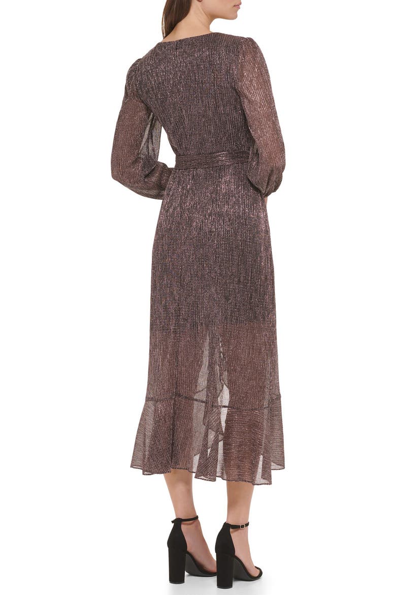 Long Sleeve Shimmer Knit Midi Dress, Alternate, color, ROSE GOLD