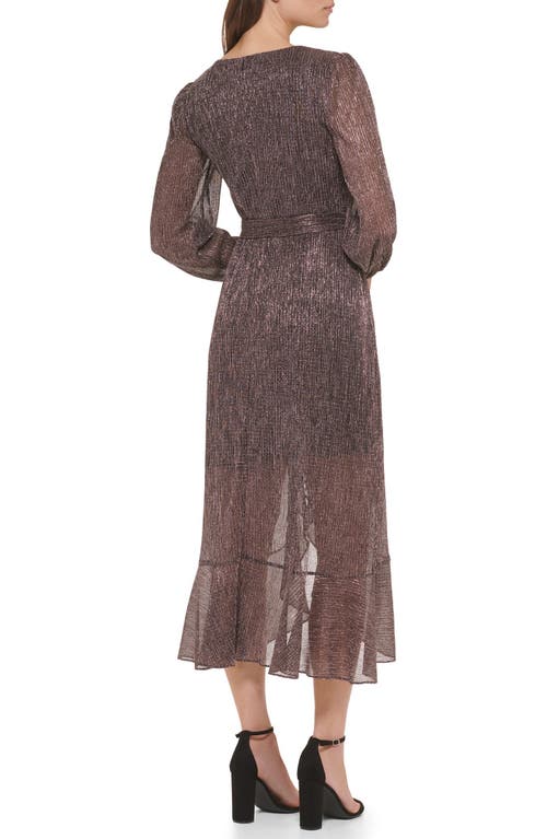 Kensie Long Sleeve Shimmer Knit Midi Dress In Brown