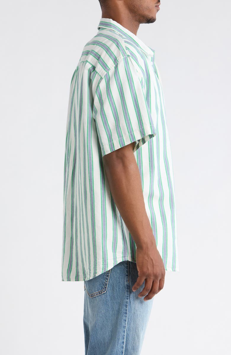Vans Lawson Stripe Short Sleeve Cotton & Linen Button-Up Shirt, Alternate, color, White-Vivid Verdant