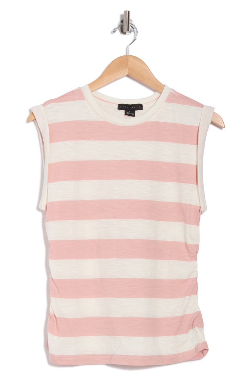 Sanctuary Ruched Side Muscle Tank, Alternate, color, Milk / Rose Clay Stripe