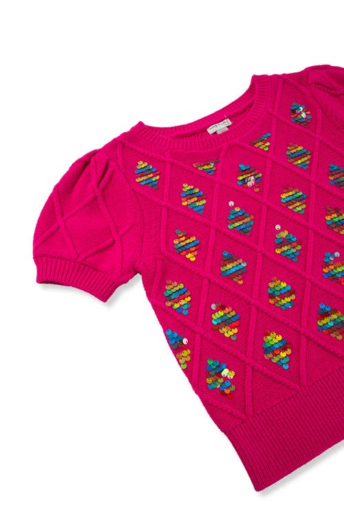 Shop Habitual Kids Kids' Paillette Short Sleeve Sweater In Fuchsia