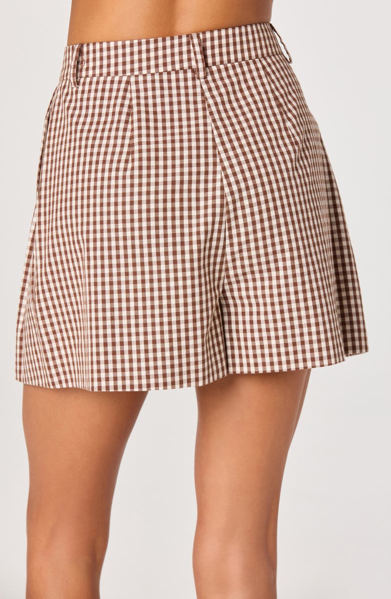 ASTR the Label Preston Gingham Pleated Cotton Shorts, Alternate, color, Brown Checker