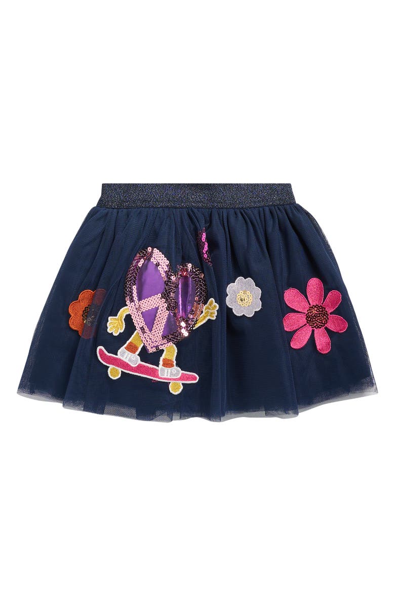 Flapdoodles Kids' Floral Patches Tutu Skirt, Main, color, Navy