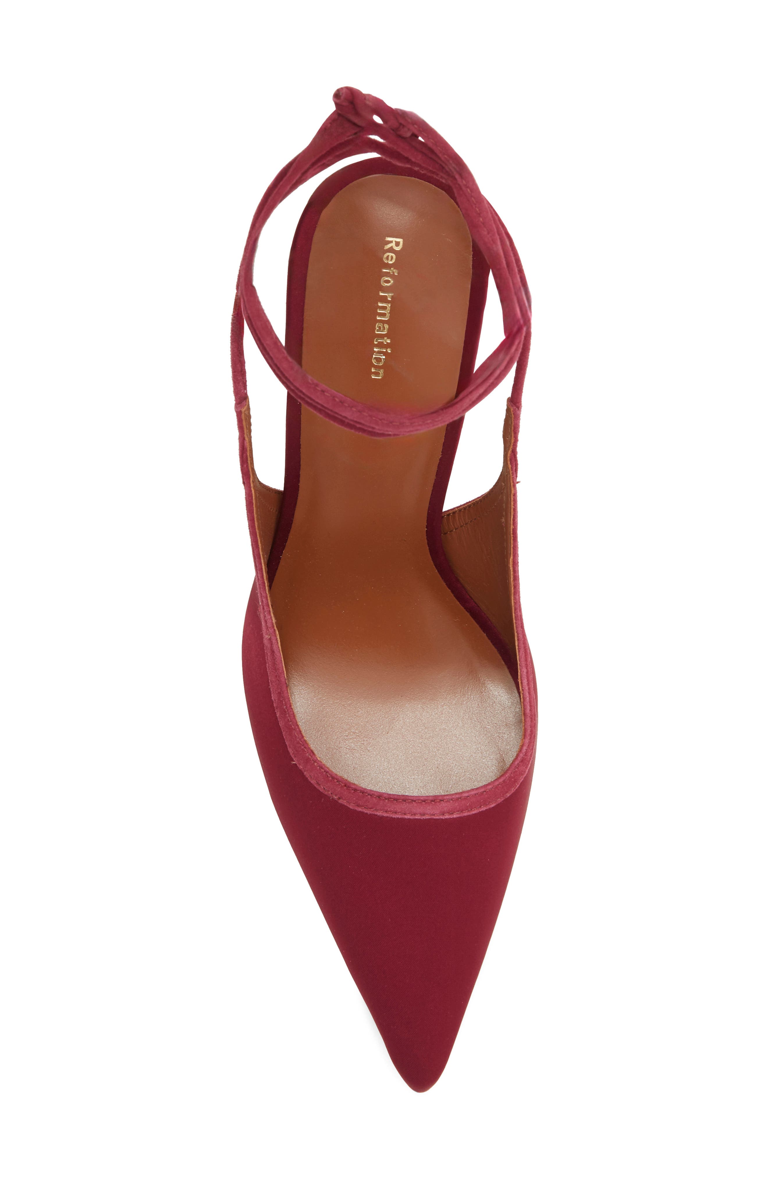 Paris Heeled Ankle Tie Pump, Alternate, color, DARK CHERRY SATIN