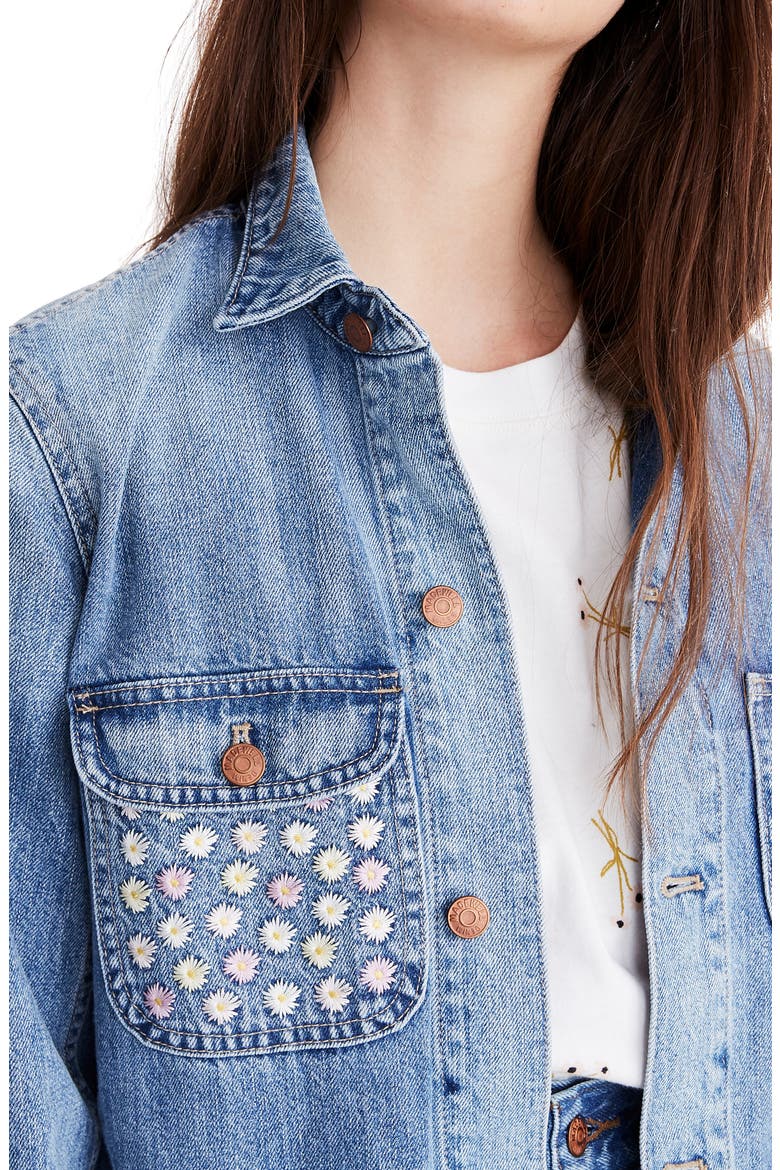 Embroidered Denim Chore Coat, Alternate, color, ROSSEAU WASH