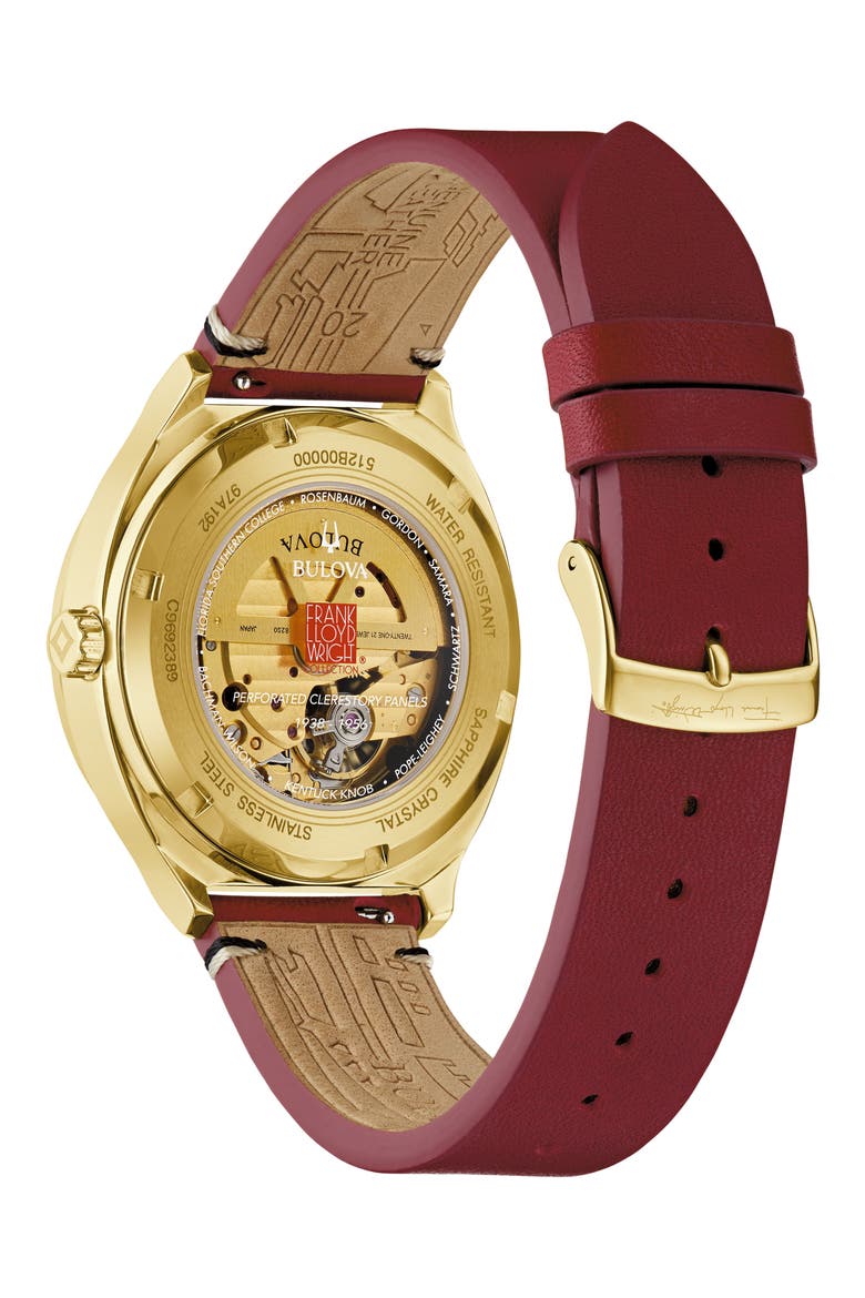 Frank Lloyd Wright Collection Leather Strap Watch, 40mm, Alternate, color, GOLD-TONE