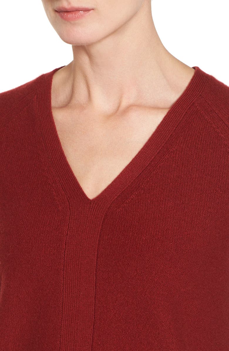 Nordstrom Collection V-Neck Cashmere Pullover, Alternate, color, Red Sun