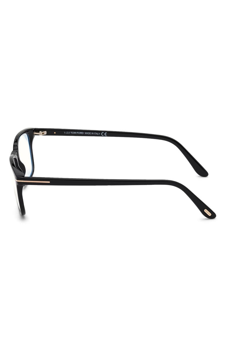 TOM FORD 54mm Rectangular Blue Light Blocking Glasses, Alternate, color, Black Rose Gold / T Logo