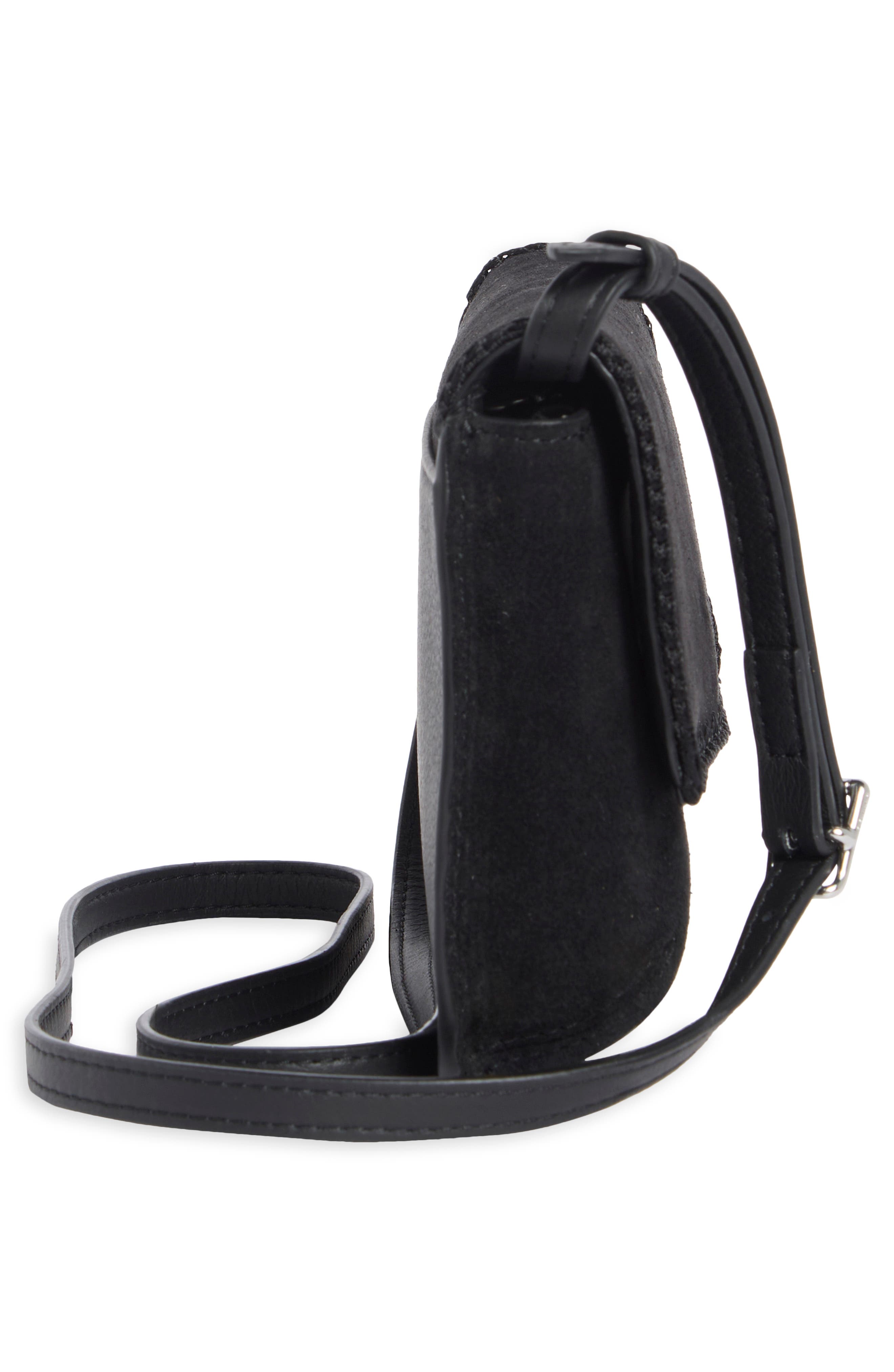 Paradise Leather Wallet Crossbody, Alternate, color, BLACK SUEDE