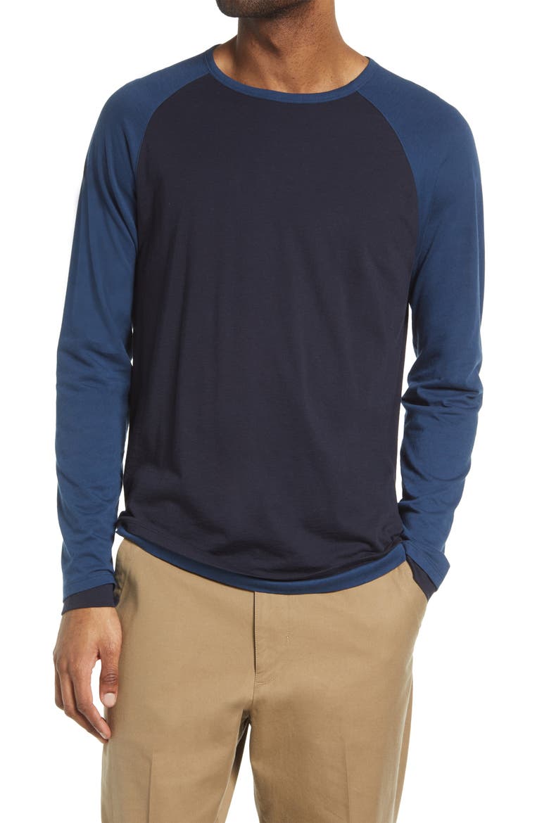 Regular Fit Double Layer Baseball Crewneck Shirt, Main, color, COASTAL/ COUNTRY BLUE