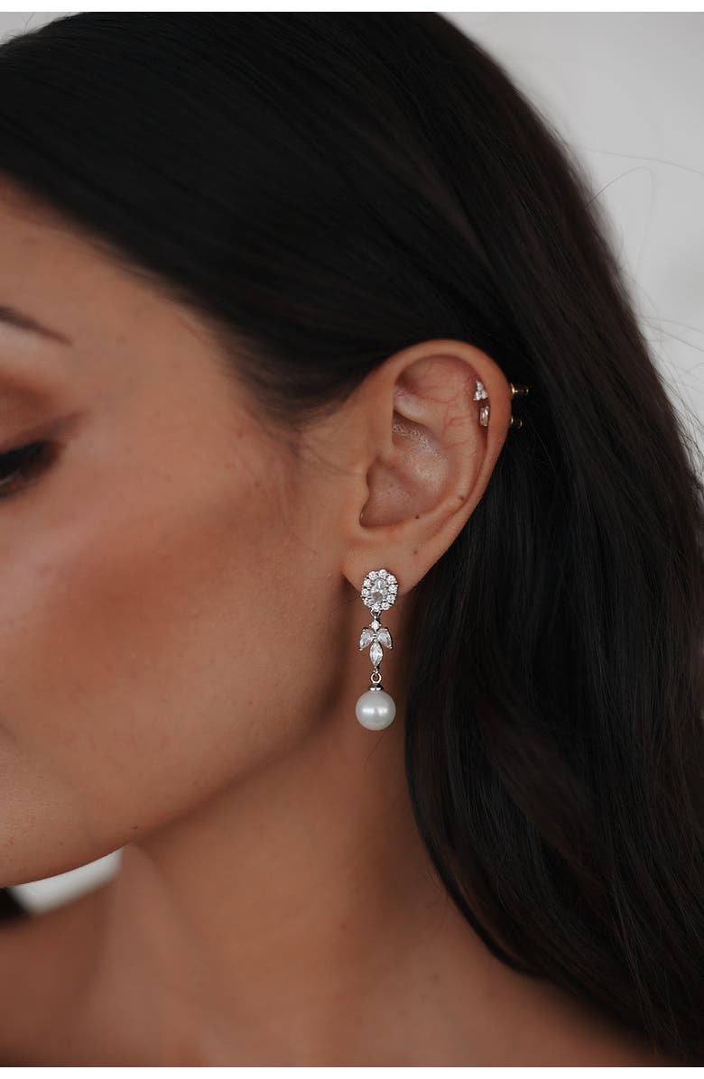 Untamed Petals Palace Pearl and Crystal Drop Earrings, Alternate, color, Silver