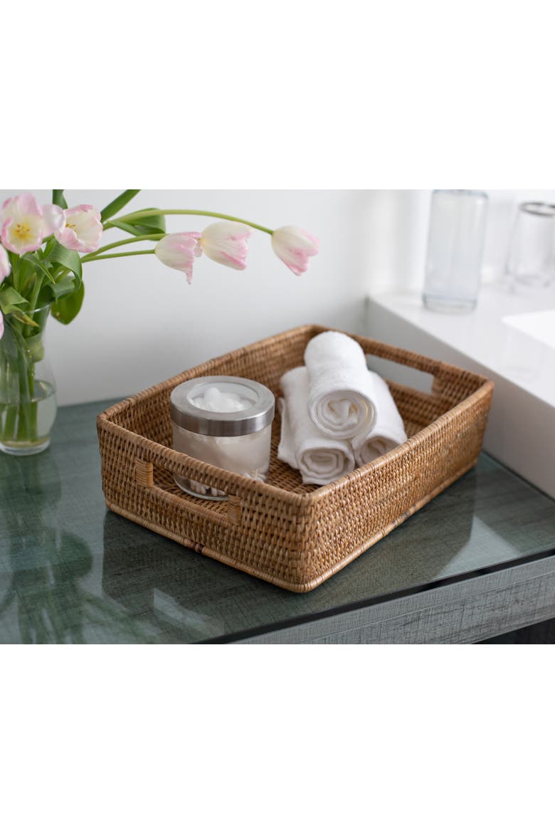 Artifacts Rattan Rectangular Storage Basket with Rounded Corners, Alternate, color, Honey Brown
