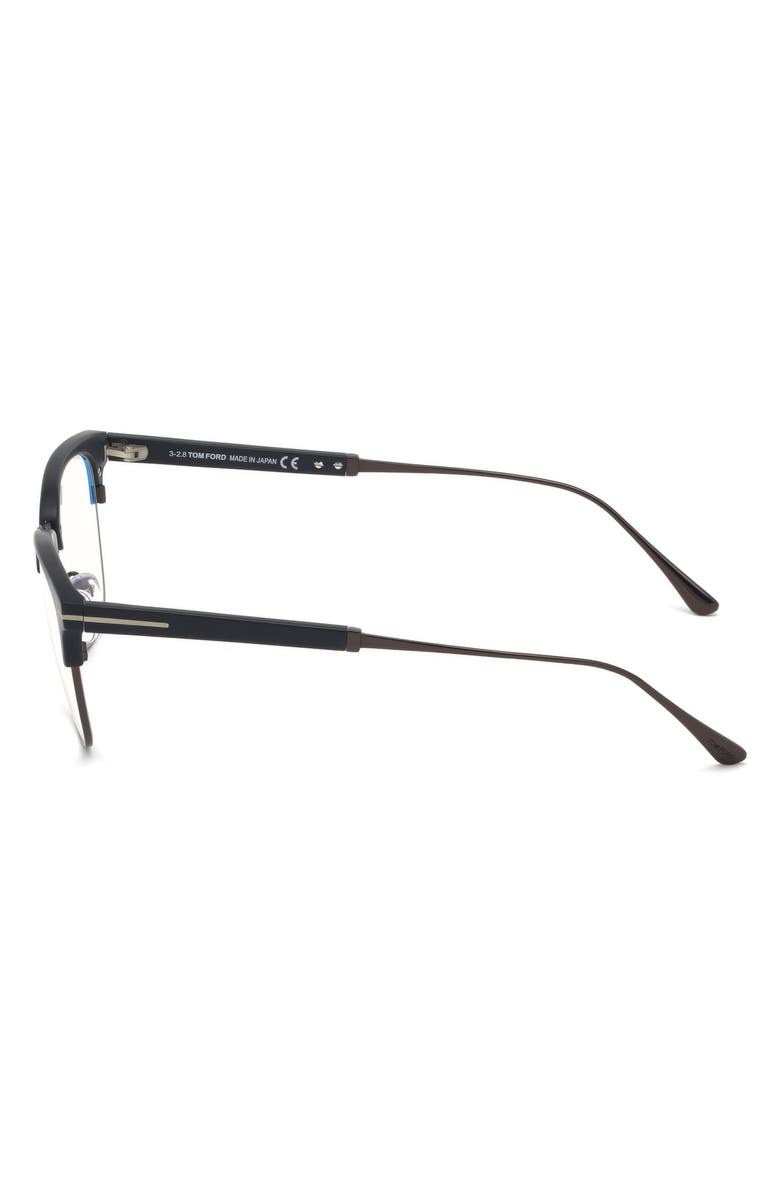 TOM FORD 52mm Geometric Blue Light Blocking Optical Glasses, Alternate, color, Black Ruthenium / Blue Block