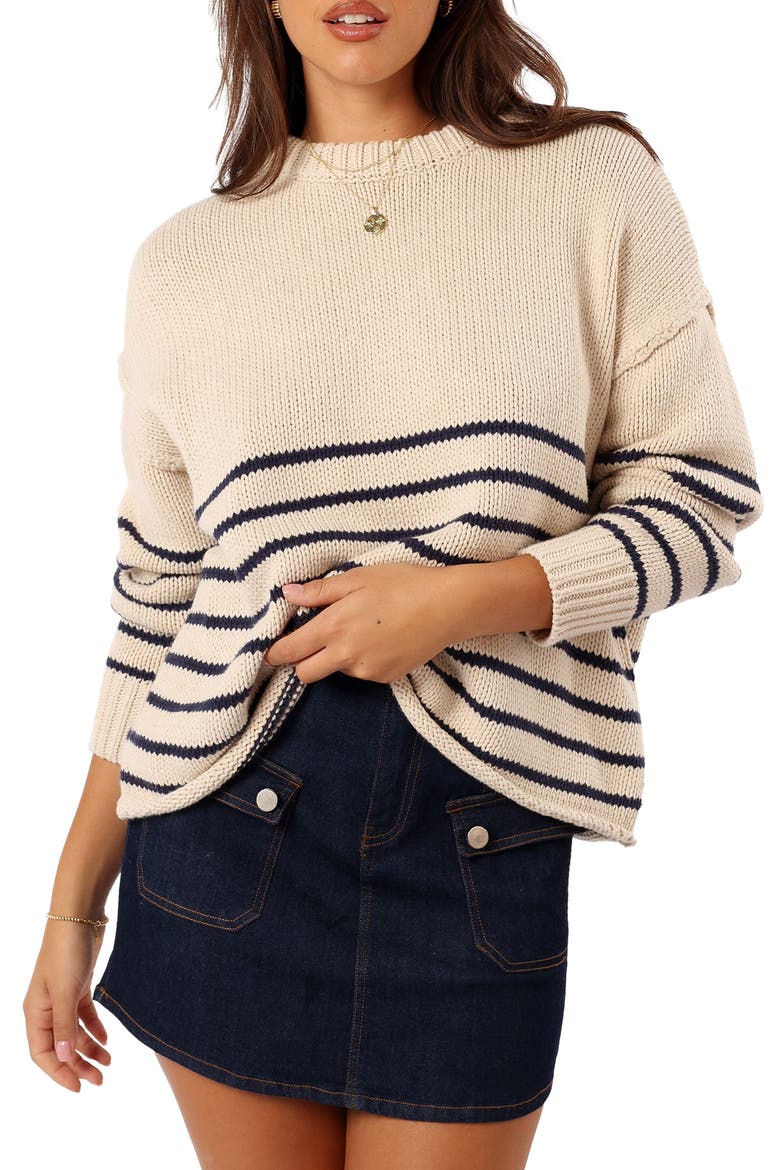 Tenzie Stripe Crewneck Sweater, Main, color, NATURAL NAVY