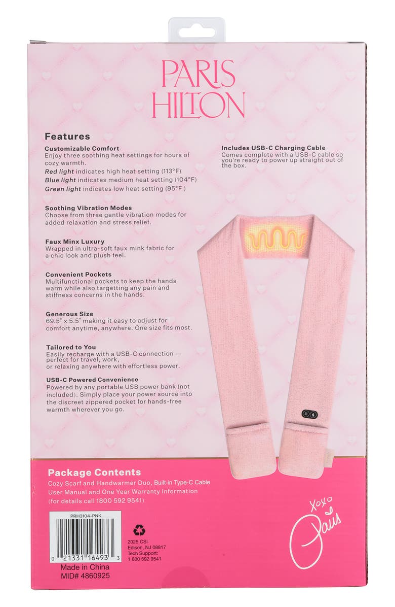 PARIS HILTON Heat & Massage Handwarmer Scarf, Alternate, color, Pink