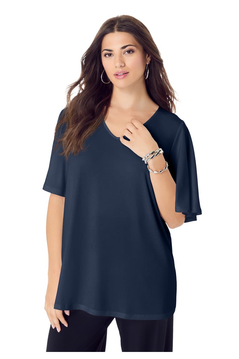 Flutter Sleeve Ultrasmooth® Fabric Tee, Main, color, NAVY