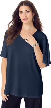 Roaman's Flutter Sleeve Ultrasmooth® Fabric Tee