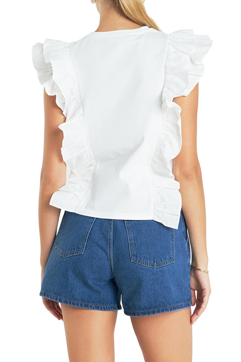 Poplin Ruffle Trim Knit Top, Alternate, color, WHITE
