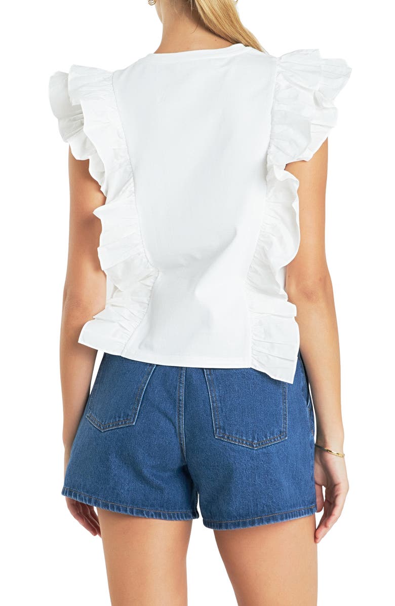 English Factory Poplin Ruffle Trim Knit Top, Alternate, color, 