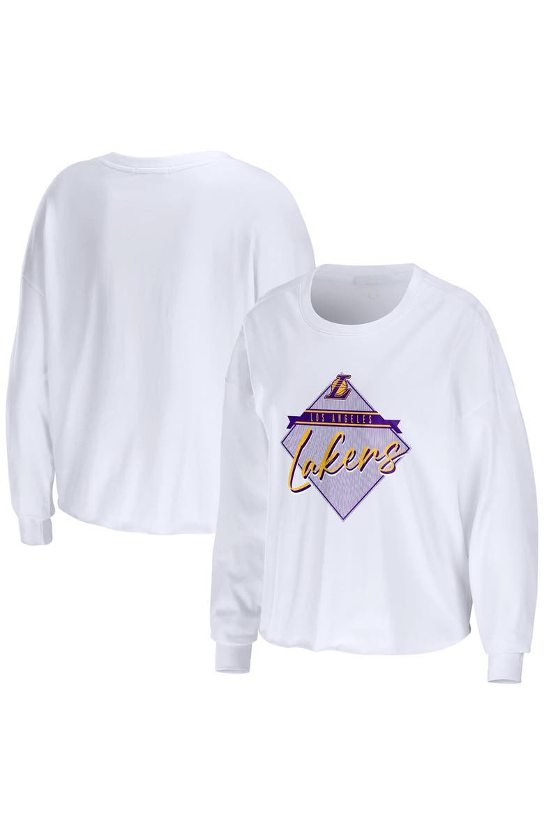 WEAR by Erin Andrews Women's WEAR by Erin Andrews White Los Angeles Lakers Cropped Long Sleeve T-Shirt, Main, color, White