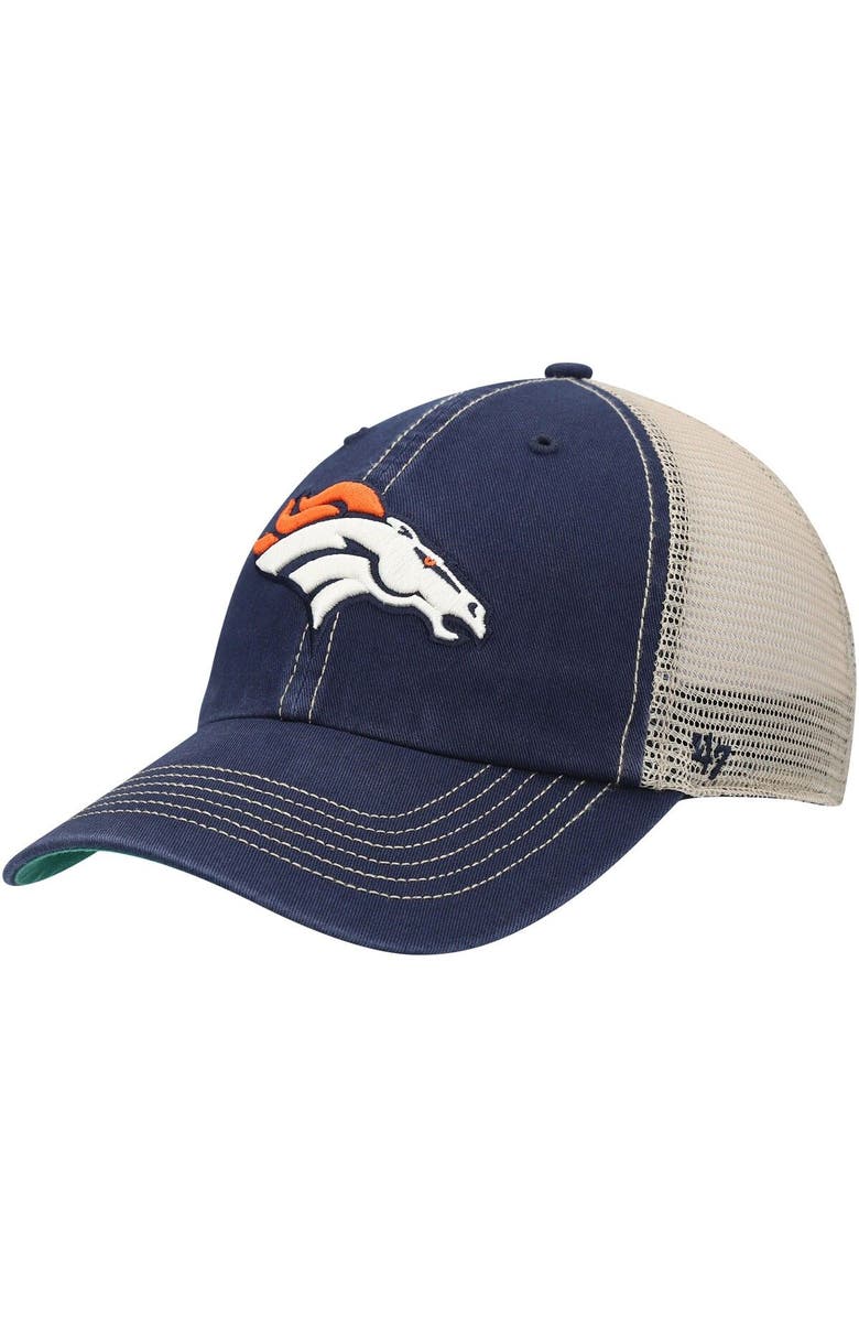 '47 Men's '47 Navy/Natural Denver Broncos Trawler Trucker Clean Up Snapback Hat, Main, color, 