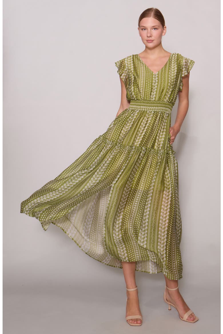 Flutter Sleeve Maxi Dress, Alternate, color, GREEN