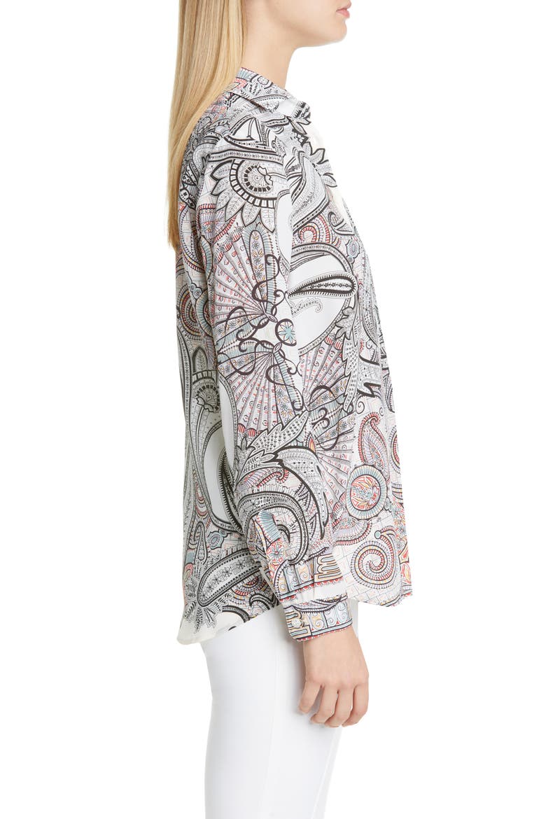 Paisley Print Silk Blouse, Alternate, color, BLACK