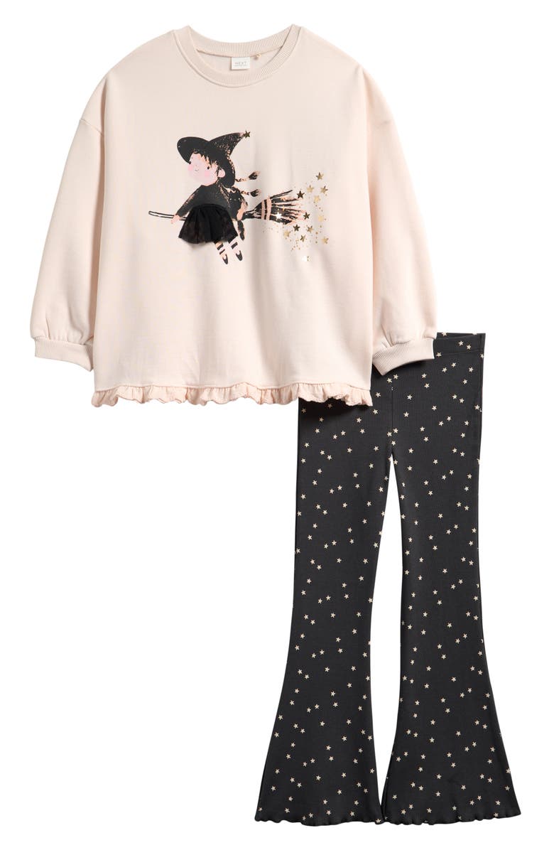 NEXT Kids' Witch Halloween Graphic Sweatshirt & Flare Leggings Set, Main, color, Light Pink