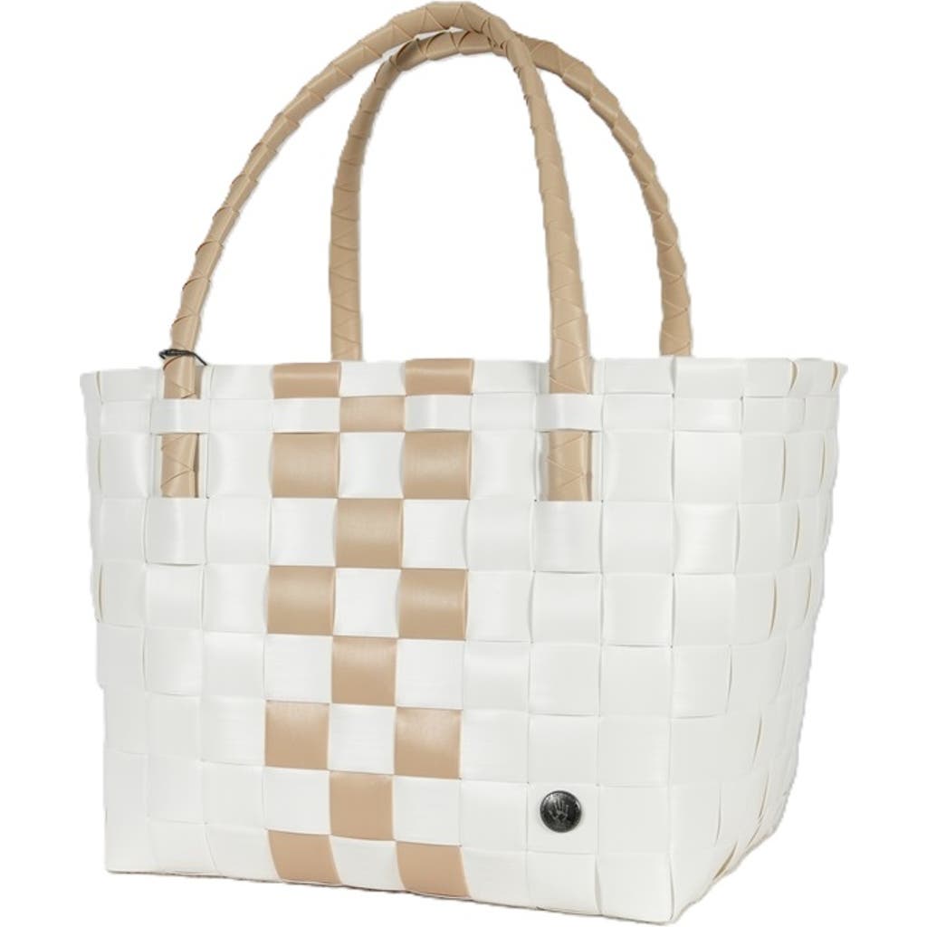 Handed By Paris Whites Recycled Tote Bag In White/sahara Sand