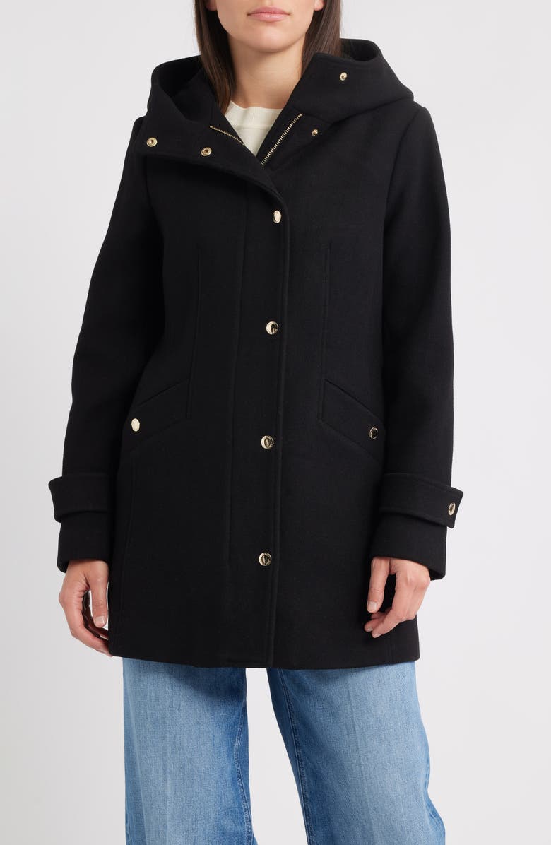 Michael Kors Wool Blend Hooded Coat, Main, color, Black