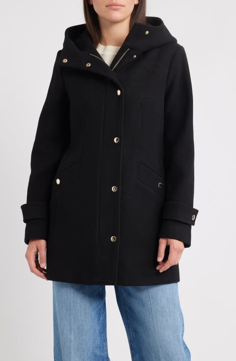 Wool Blend Hooded Coat