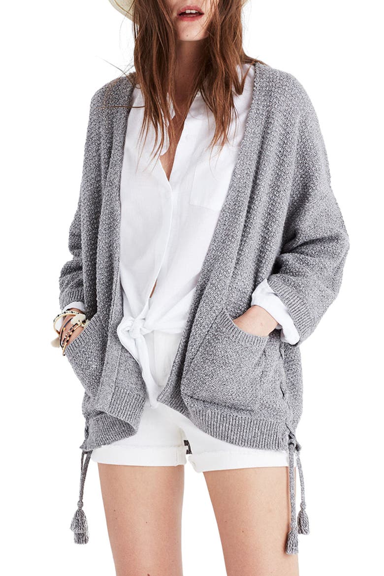 Side Lace-Up Cardigan, Main, color, MARLED SHADOW