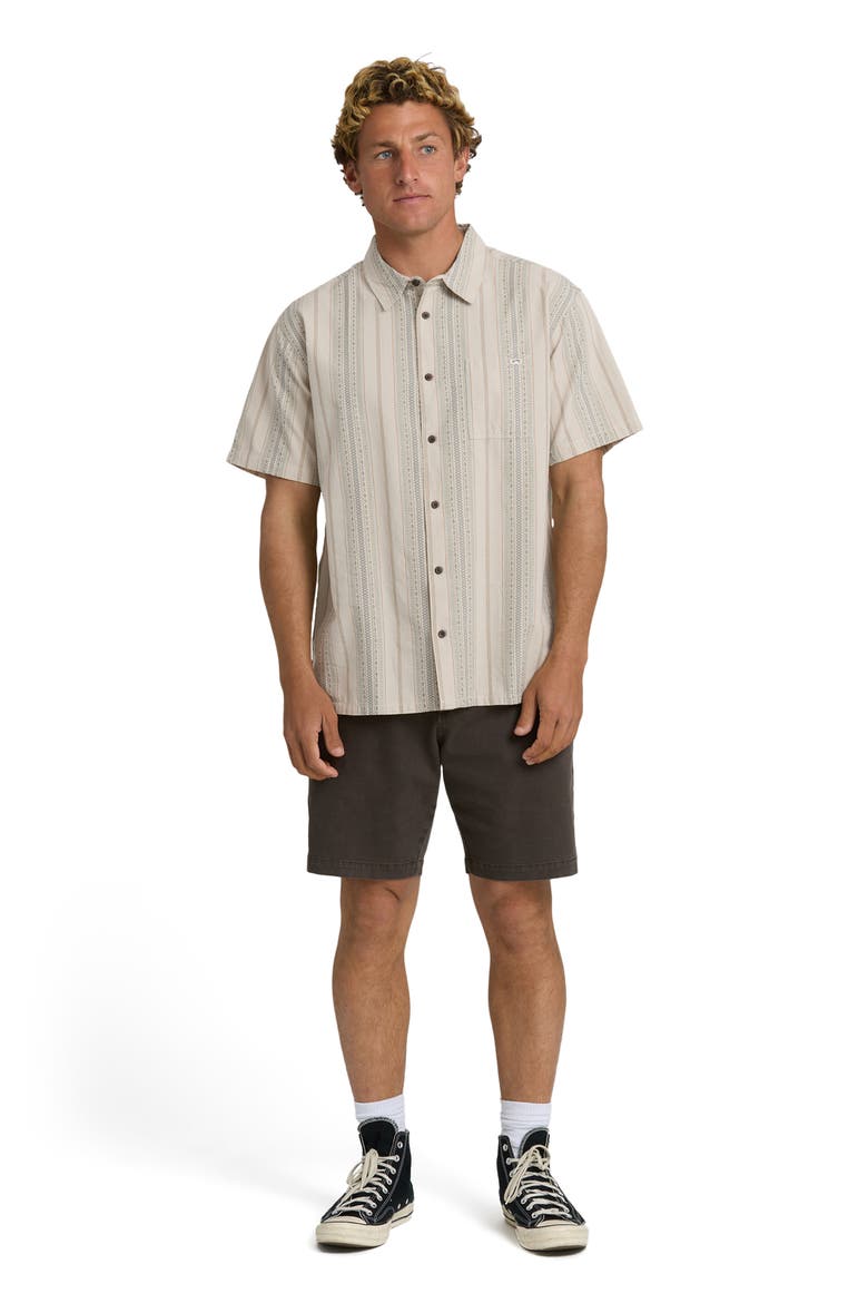 Sundays Stripe Jacquard Short Sleeve Cotton Button-Up Shirt, Alternate, color, OATMEAL