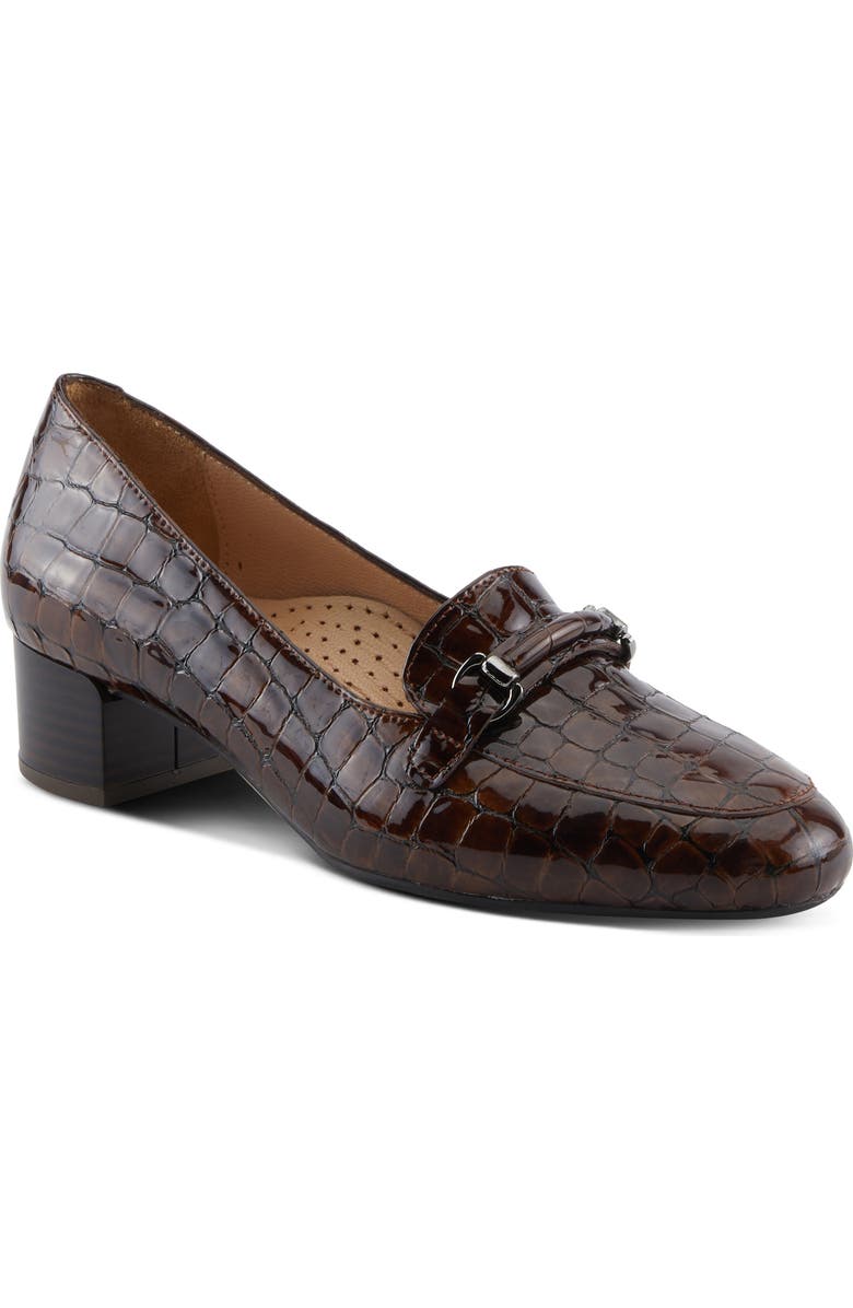 Spring Step Enda Croc Embossed Heel Loafer, Main, color, Brown Croco Patent