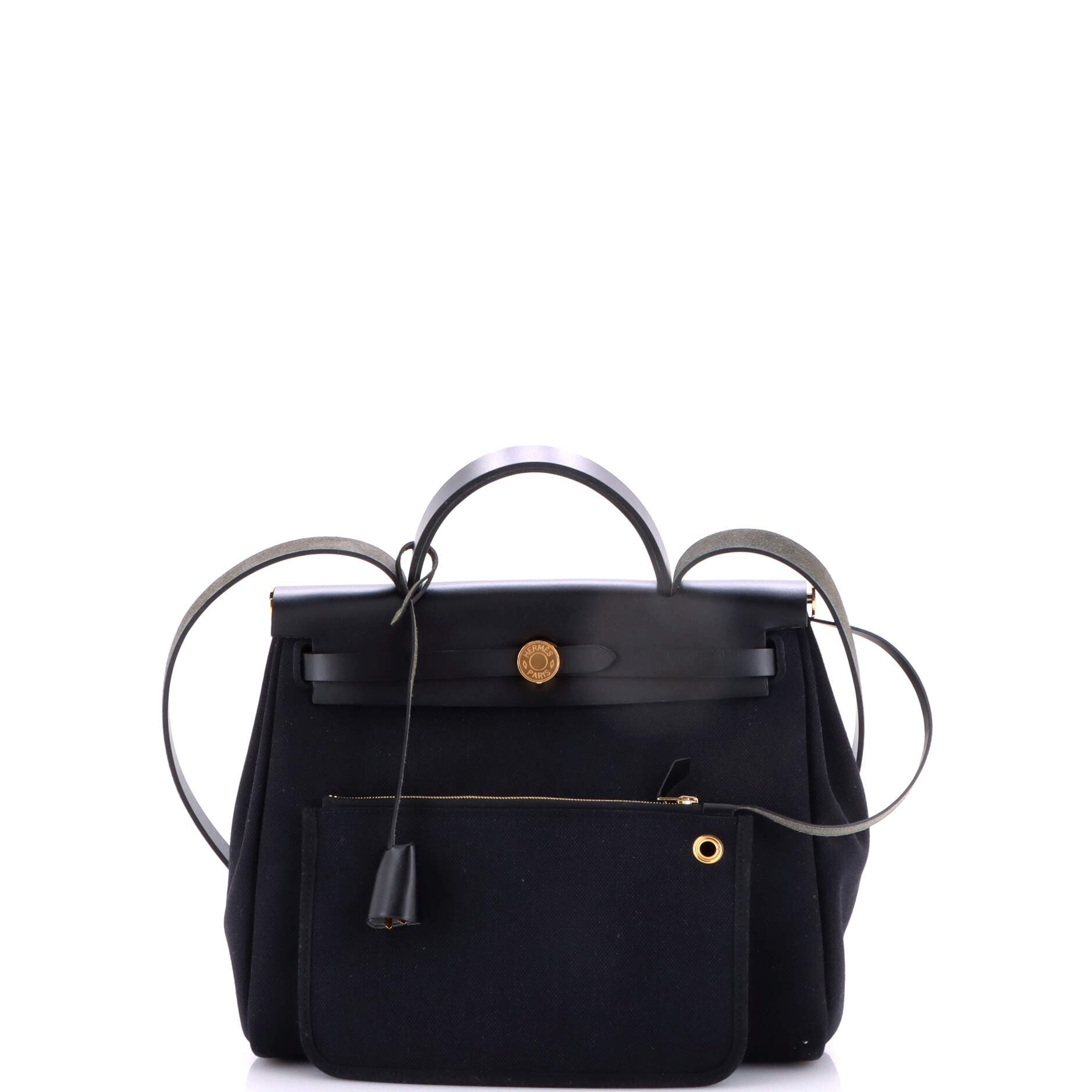 Pre-Owned Hermes Herbag Zip Leather and Toile 31, Alternate, color, Noir