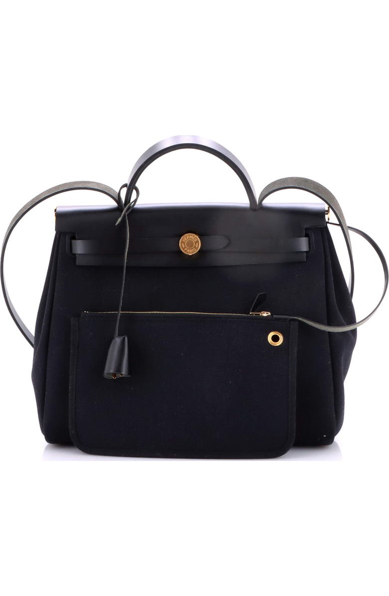 Pre-Owned Hermes Herbag Zip Leather and Toile 31, Alternate, color, Noir