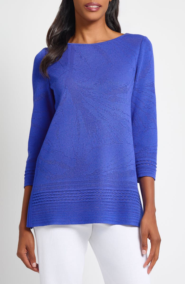 Ming Wang Burnout Floral Tunic Top, Main, color, Sapphire Sea