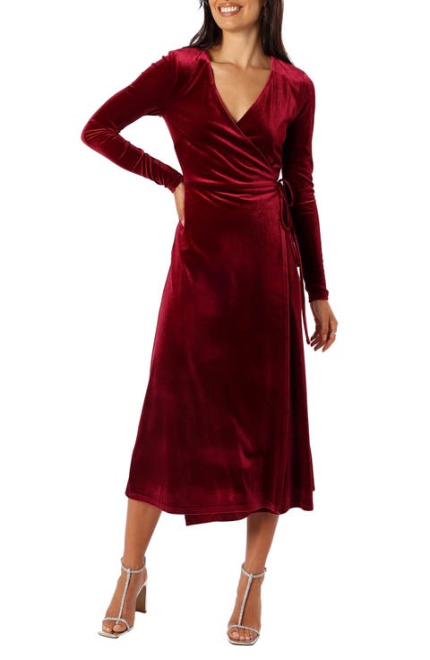 Darby Long Sleeve Velvet Midi Wrap Dress